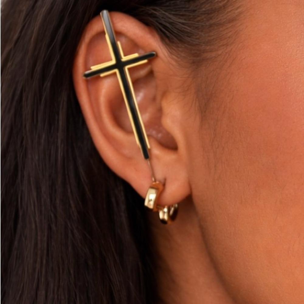Cross Helix Hook Earring Ear Climber Minimalist Spike Cuff Gold Single Earring